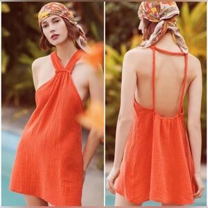 Anthropologie Braided Halter Mini Dress Gauzy Cotton NWT XL Beachy Boho Resort